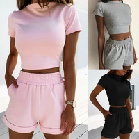 2 piece set consisting of top and shorts round neck elastic athletic2021