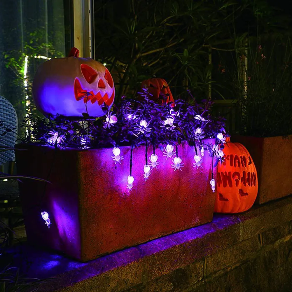 

6.5m 30Led Halloween Purple Spider Led Light String Solar Fairy Lights Festival Bar Haunted House Party Decor Halloween Ornament
