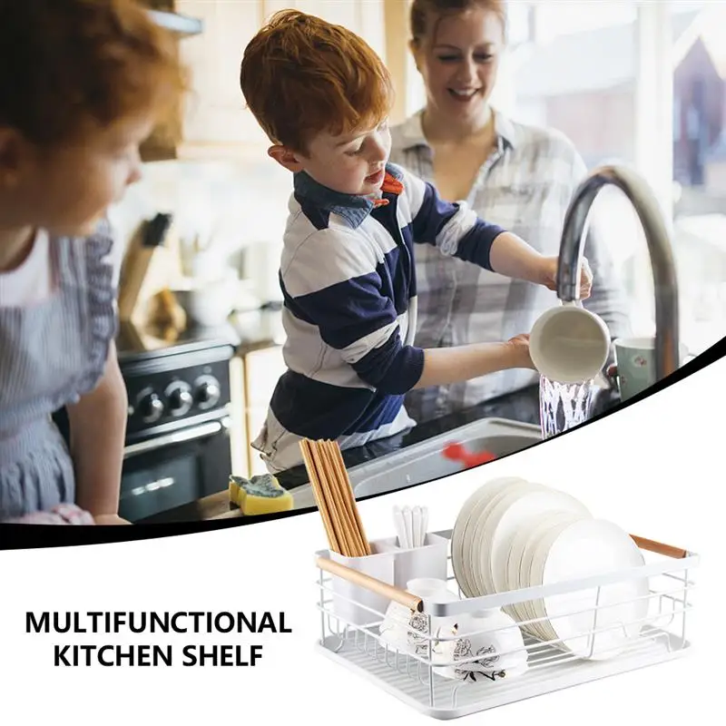 

Dish Bowl Drainer Metal Plate Rack Chopstick Holder Multifunctional Countertop Drying Shelves Organizer for Kitchen