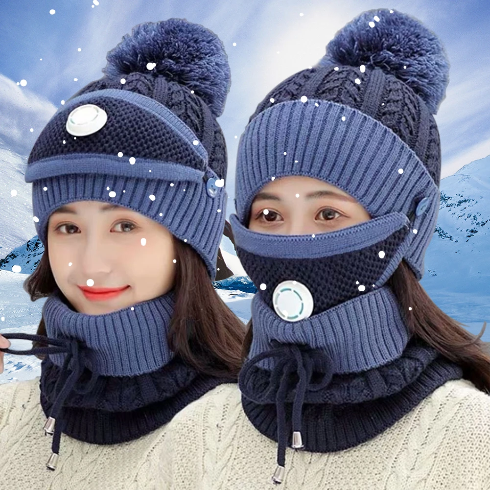

Ski Thick Outdoor Sports Winter Warm Unisex Knit Washable Gift With Scarf Portable USB Heated Hat Set Face Protection Beanie Cap