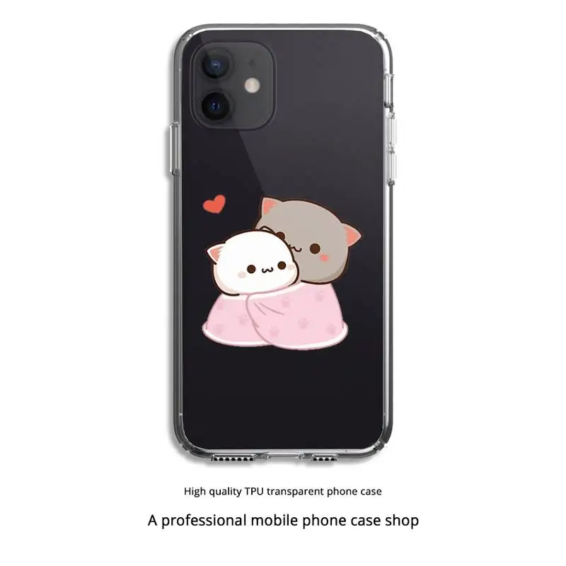 

Cute Peach Cat cartoon Phone Case Clear Cover For Iphone 5 6 7 8 11 12 plus XR X XS SE2020 11/12PRO Max Transparent Cases