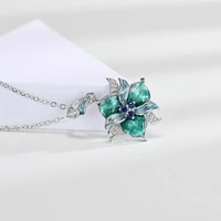 bohemia style silver charm pendant necklace for women elegant green enamel flower crystal clavicle sweater necklace jewelry gift