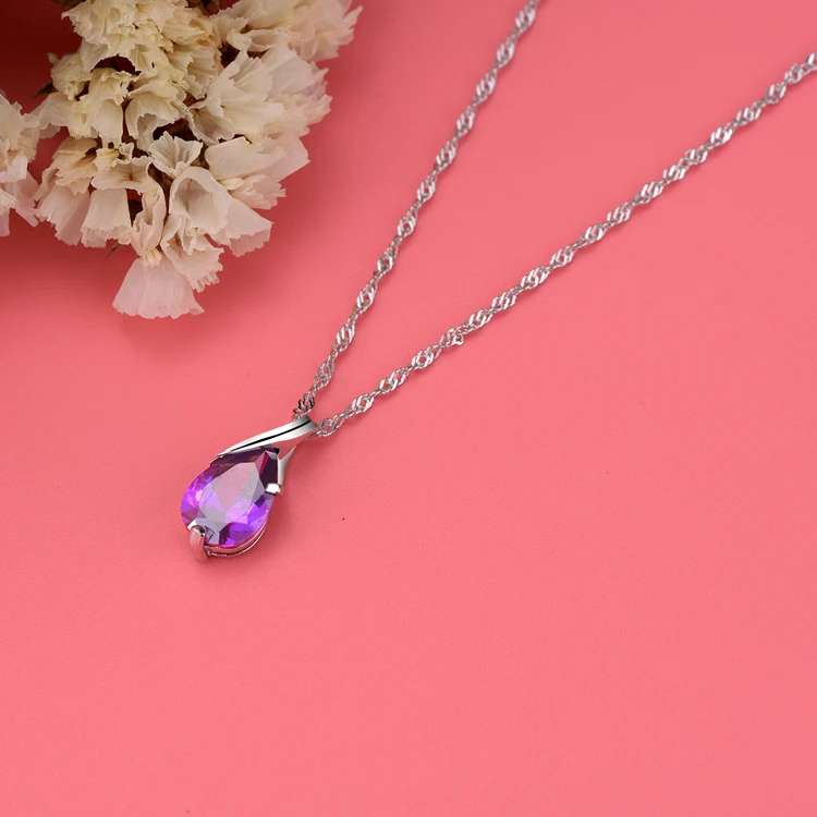 Стерлингового серебра Цепочки и ожерелья фиолетового цвета с камнями в форме