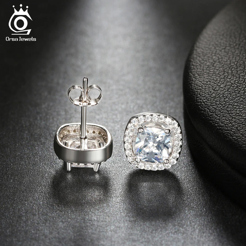 ORSA JEWELS 1ct Подушка огранка многоцветный Цирконий Кристалл серьги гвоздики для девочек модные ювелирные изделия без содержания никеля OE149
