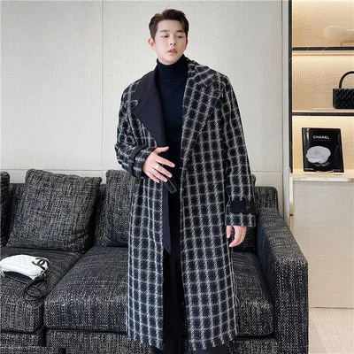 

Новое Трендовое длинное пальто в клетку, сезон осень-зима 2021, дизайнерские Асимметричные гетерохромные Свободные шерстяные пальто большог...