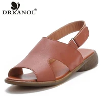 drkanol brand women sandals 2021 new open toe low heel shoes soft bottom real leather summer casual flat sandals sandalias