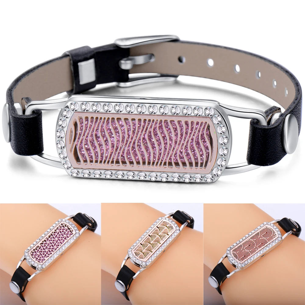 Браслет женский из нержавеющей стали с фианитом украшение черной кожи эфирным