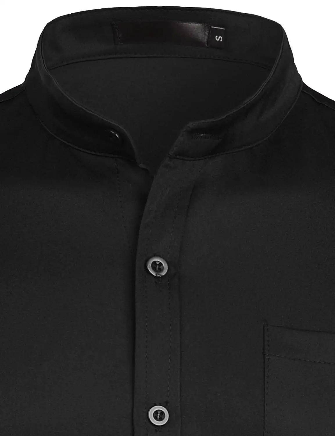 Stand Collar White Mens Dress Shirts Single Pocket Slim Fit Wedding Shirt Men Chemise Homme Solid Color Casual Button Down Shirt