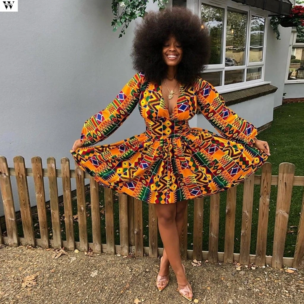 Сексуальное платье с V образным вырезом и принтом женское осенне зимнее вечерние