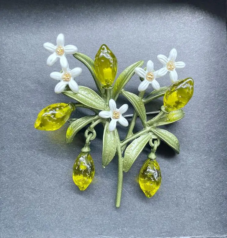 CSxjd новый стиль лимонный цветок зеленый лист краска Женская Винтажная брошь