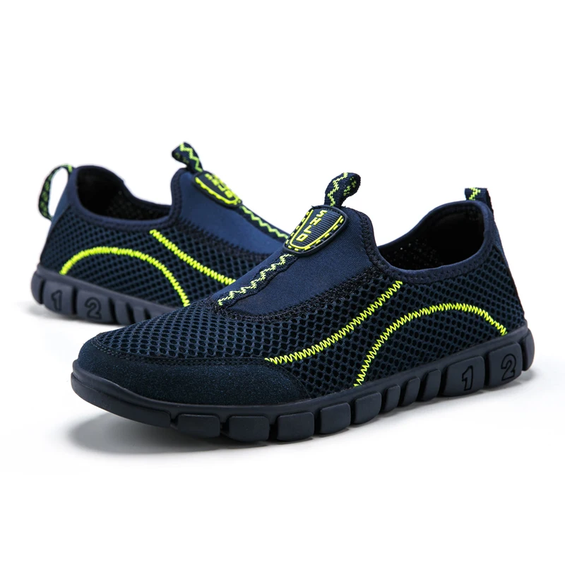 Дышащие сетчатые мужские летние кроссовки без шнуровки для занятий спортом на