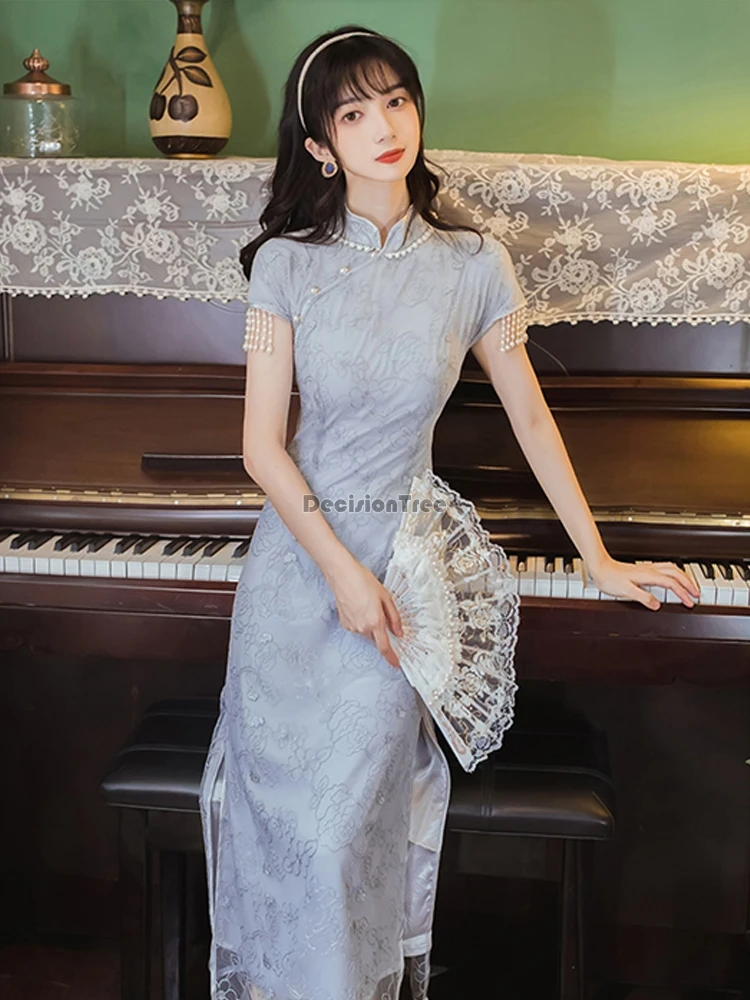 

2022 woman cheongsam dress traditional chinese qipao elegant oriental evening dress vintage elegant flower cheongsam dress qipao