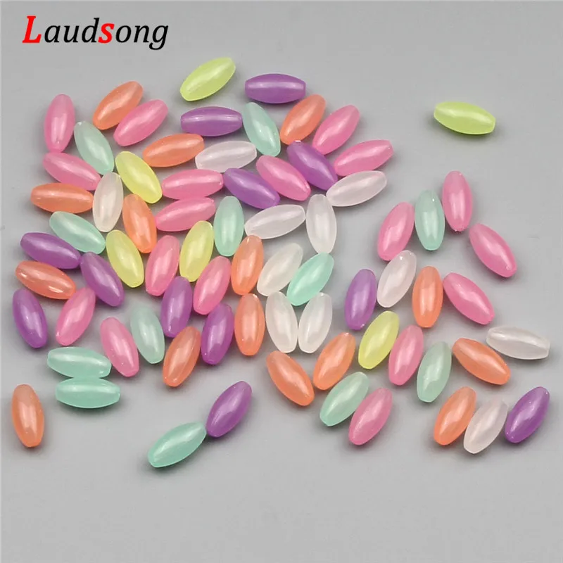 100 шт. 7x14 мм овальные светится в темноте акриловые бусины световой Свободные Spacer