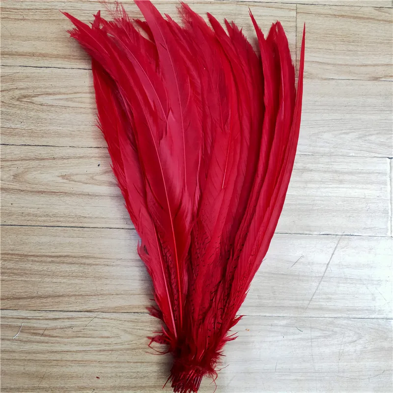 

Wholesale 50-100 Pcs/Lot Red Silver Chicken Pheasant Tail Feathers 16-24 Inch/40-60cm Jewelry Wedding Decorations Dyed Plume