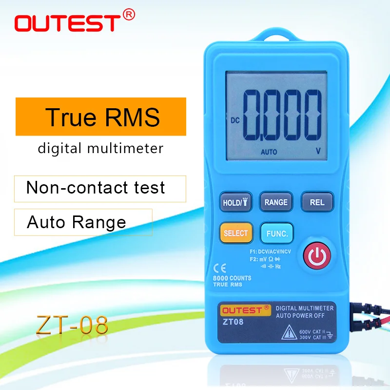 

OUTEST ZT08 Mini Digital Multimeter 8000 counts Line Frequency True-RMS Flash light AC/DC Voltage Ohm
