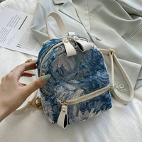 cute oil painting flowers fashion luxury designer small backpack for women 2021 summer trendy girls students school back packs