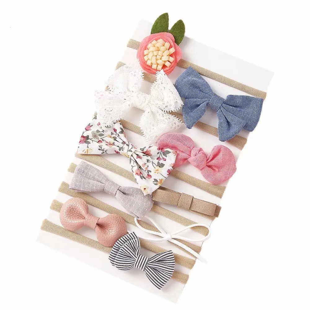 

Повязка для волос нейлоновая детская, мягкая бесшовная повязка на голову с бантом, с цветочным принтом, 10 шт./лот