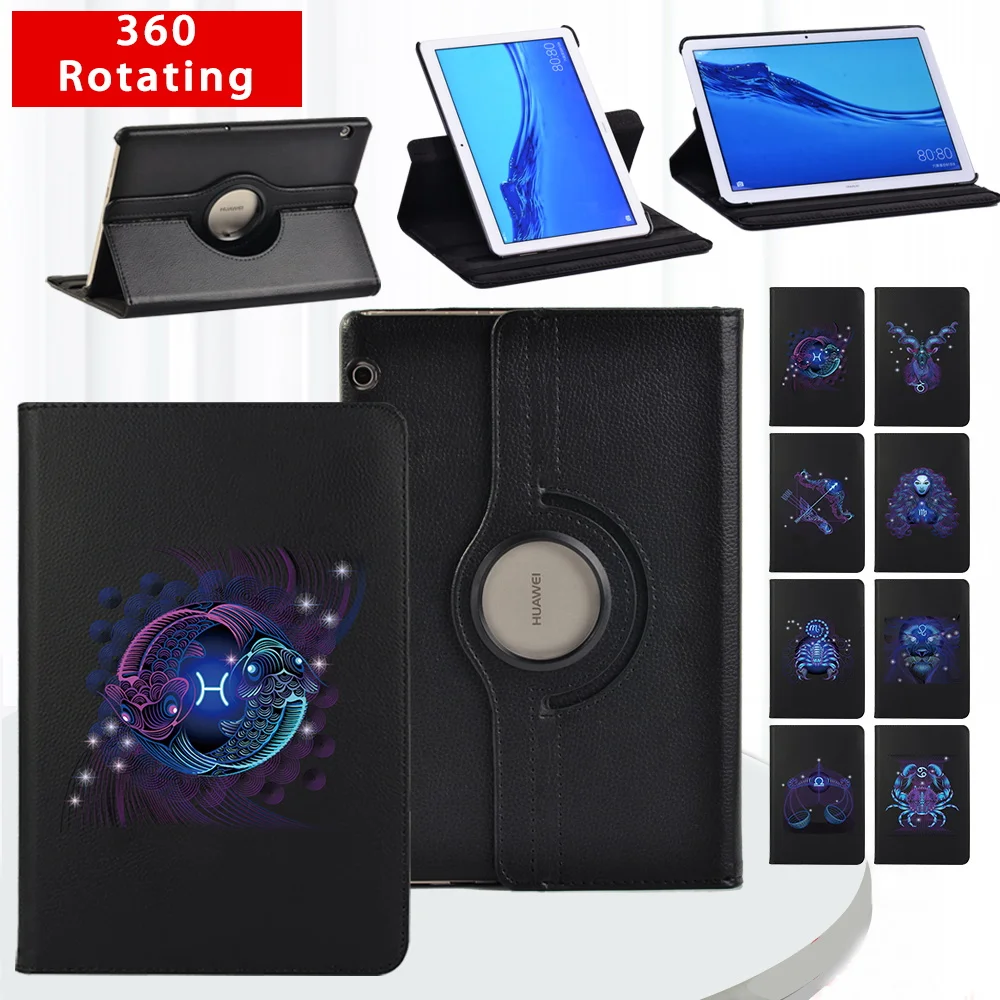 

360 Degrees Rotating Flip Stand Cover For Huawei MediaPad T3 10 9.6"/T5 10 10.1" PU Leather Smart Wake-up Tablet Case + Stylus