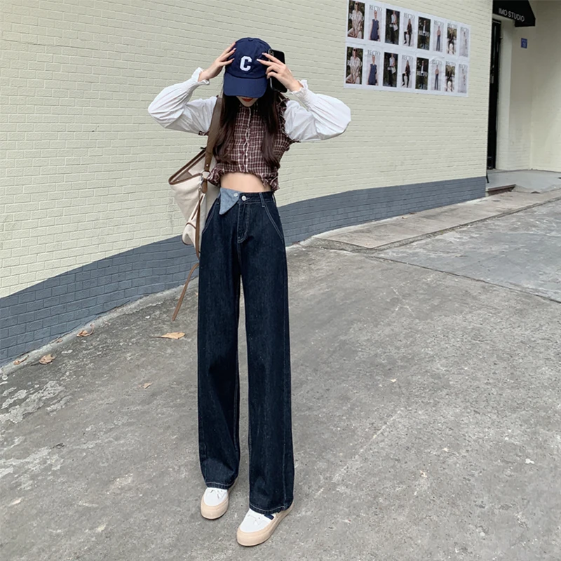

High waist jeans women's straight tube loose 2021 new wide leg design pants.