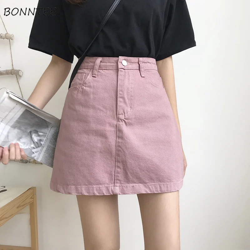 

Skirts Women Harajuku Kawaii Ulzzang Korean Style Sweet Ladies Elegant Womens Mini Skirt Simple All-match Solid Summer Bottom
