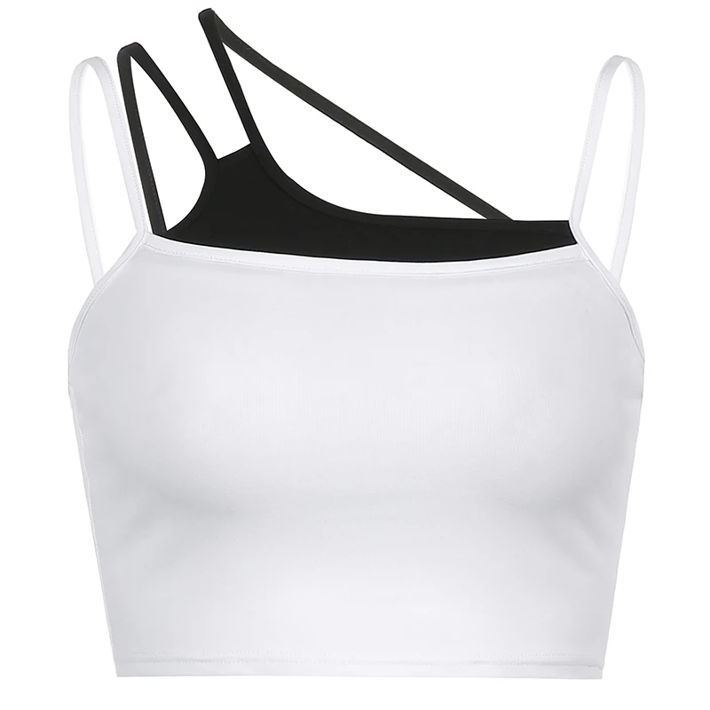 

Rockmore Asymmetric Patchwork Camisole For Women Y2K Casual Tank Top Streetwear Off Shoulder Sexy Bodycon Crop Tops Summer 2021