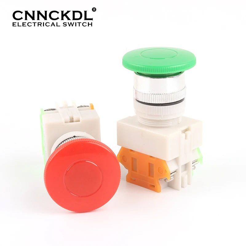 

22mm LAY37 Red Green Mushroom Cap Self-locking Self-Reset Push Button Switch Equipment Lift Elevator Emergency Stop Knob Switch