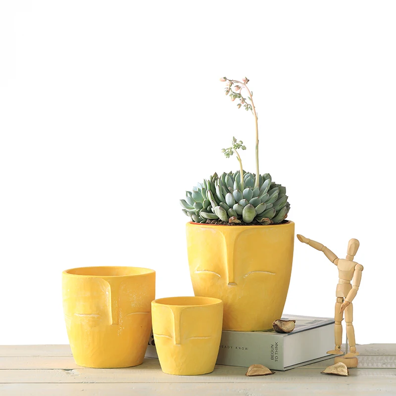 

3pcs/set Ceramics Green Plant Pots Human Face Gardening Flower Vase Figurine Planter Nordic vase