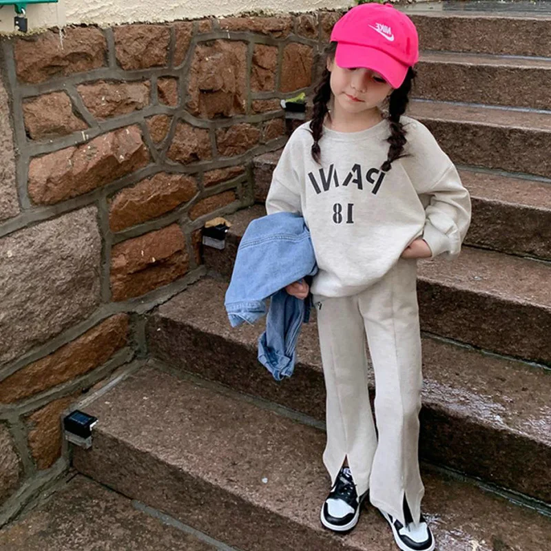 

Baby Girls Casual Active Clothes Sets 2021 New Fashion Autumn Fall Letters Print Sweatshirts And Pants Suits Toddler Clothing