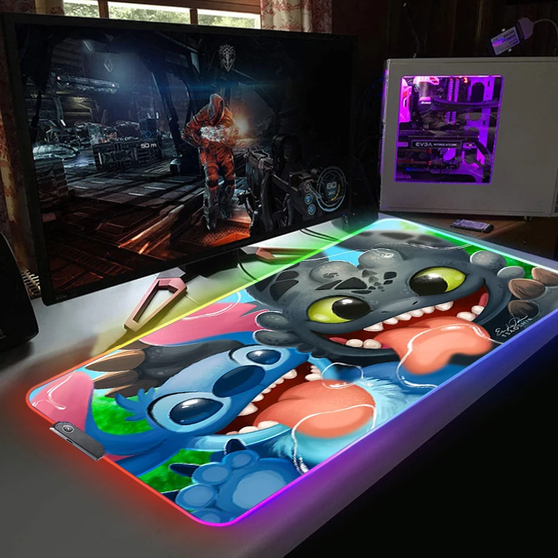 

Stitch Anime RGB Mouse Pad Gamer Backlit Mat Mause Ped LED Mousepad Xl Pc Gaming Computer Desk Mouse Mats Xxl Mice Keyboards