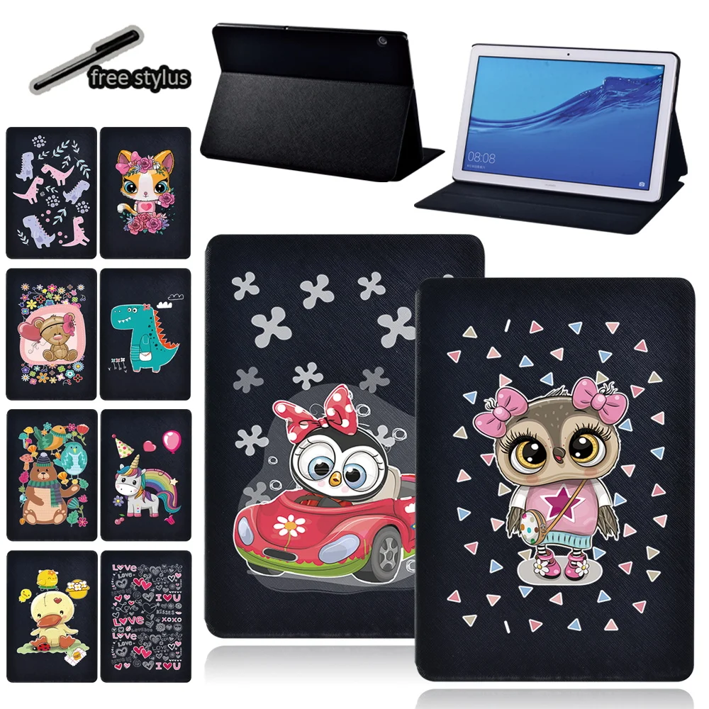 

For Huawei MediaPad M5 Lite/M5 10.8/MediaPad T5 10 10.1/ T3 8/T3 10 9.6 Inch Tablets Case Flip Stand Cover Case + Free Stylus