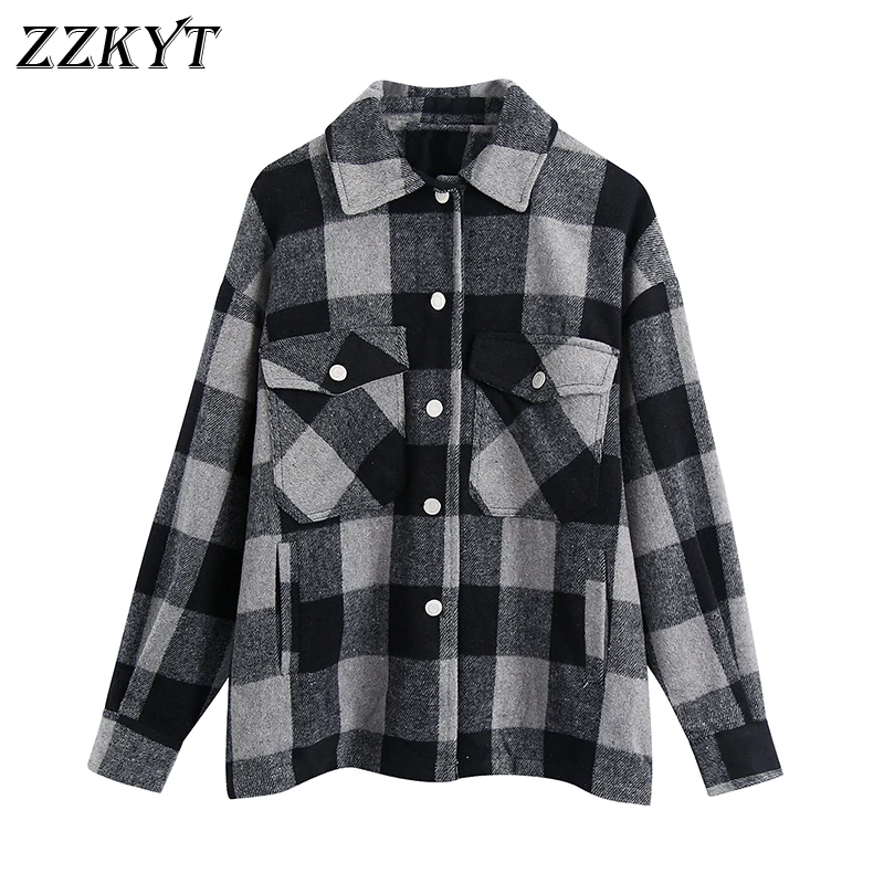 

2021 Women Autumn Vintage Plaid Single Breasted Jacket Coat Fashion Lapel Collar Pockets Office Lady Female Outerwear Tops Mujer