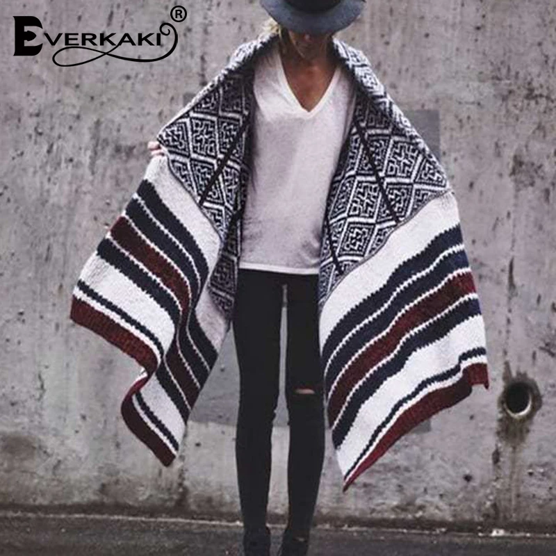 Everkaki Boho трикотажные кардиганы свитер Женское пальто зимние свободные толстые