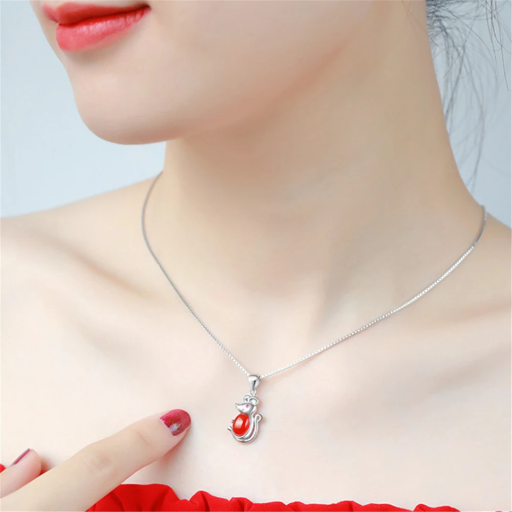 Настоящее 2019 женское ожерелье мышь из зодиака крыса оникс Красные кристаллы