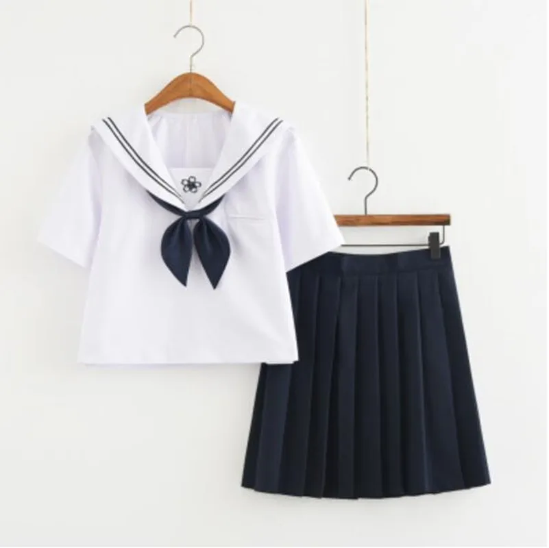 

Sailor Suit Jk School Uniform Cute Girl Daily Dress Jpanese Kawaii Sakura Exquisite Embroidery Bowknot Preppy Suit Top + Skirt