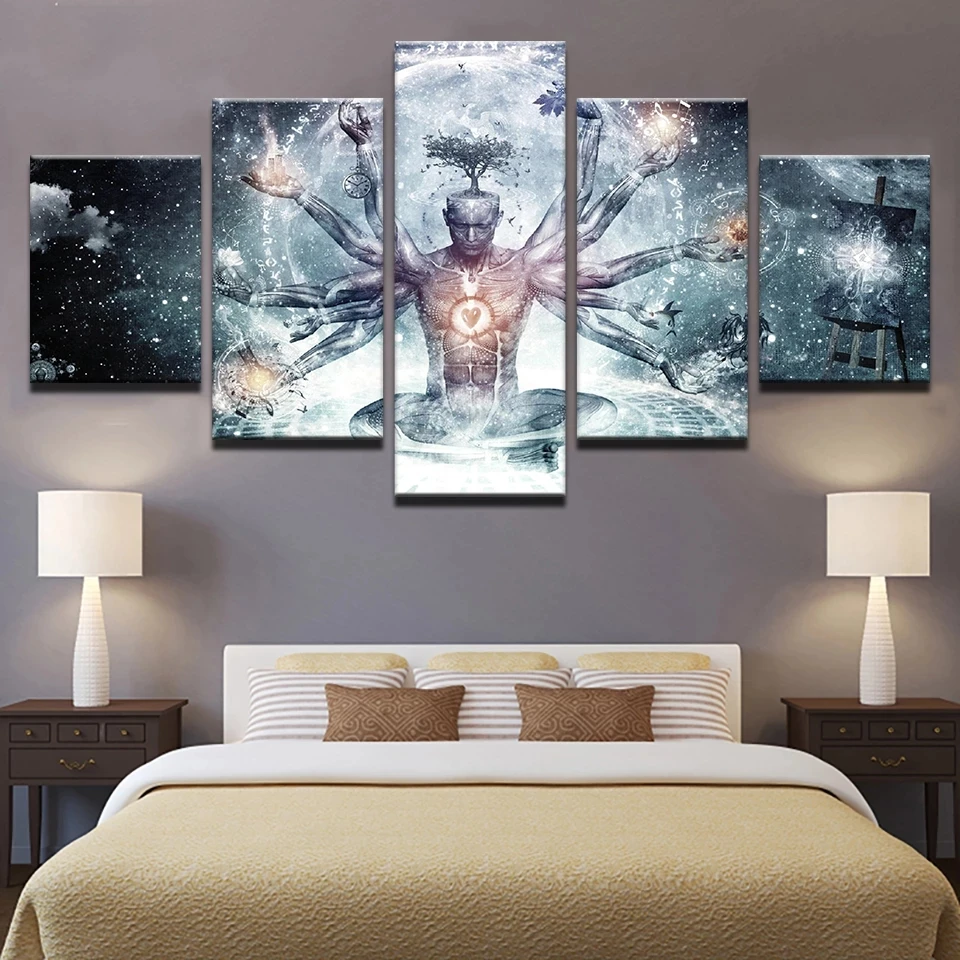 

Modern Canvas HD Prints Pictures Wall Art 5 Pieces Buddha Art Yoga Painting Tree Meditation Poster Living Room Home Decor Framed