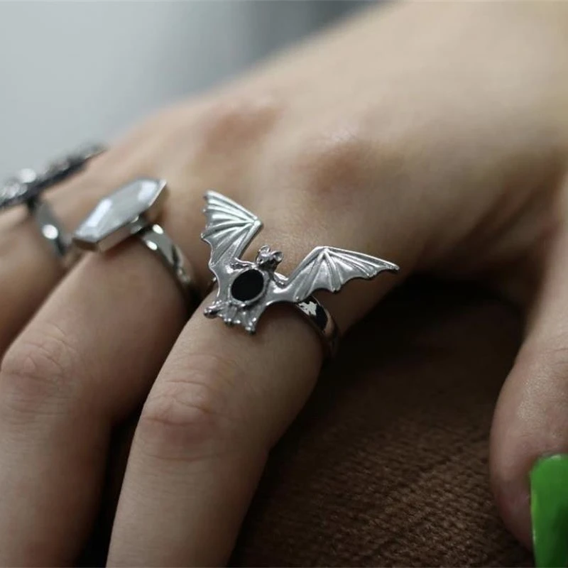 

Horror Thriller Halloween Creative Bat Ring Retro Punk Unisex Rings Holiday Memorial Day Fashion Jewelry