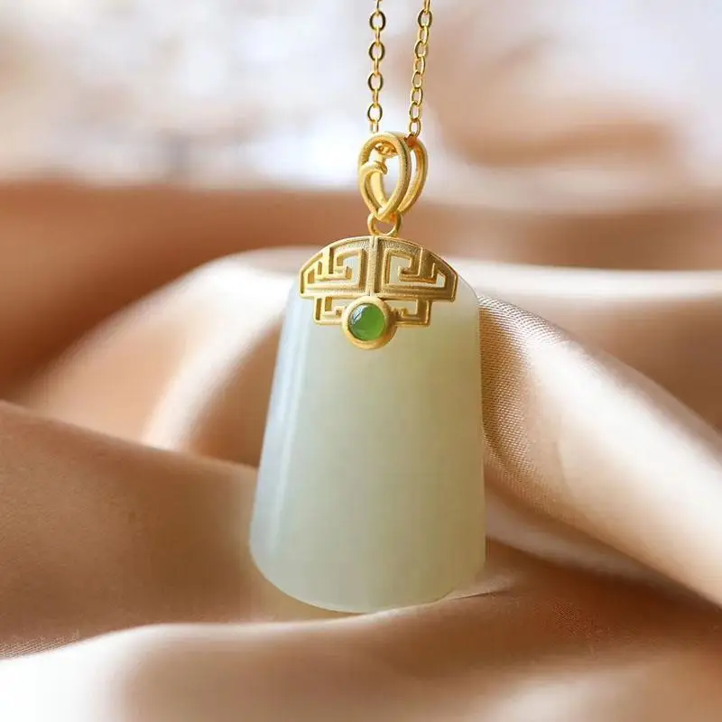 

Natural Hetian White Jade Lucky Pendant Necklace Pendant 925 Sterling Silver Inlaid Retro Simple Gift Support