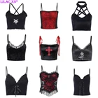 Женский кружевной облегающий топик Goth с перекрестным принтом, черный, красный базовый корсет, майка, летняя одежда для девочек, Y2K