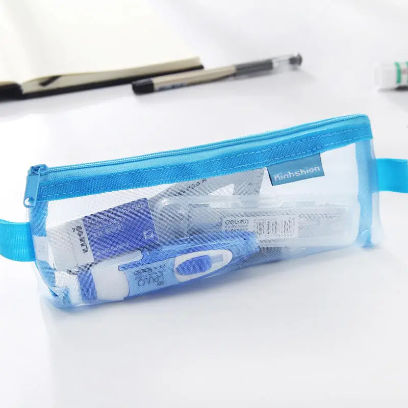 

2020 Hot Sale Transparent 6 Candy Colors Mesh Zipper Pencil Case Nylon Pen Bag Case For Kid Gift Office School Supplies
