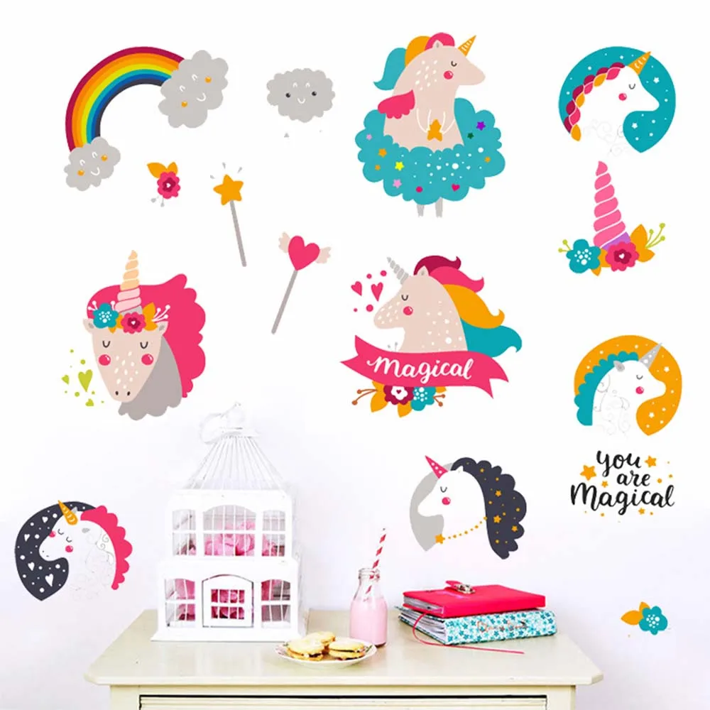 Наклейки на стену в детскую комнату единорог домашний декор наклейка обои