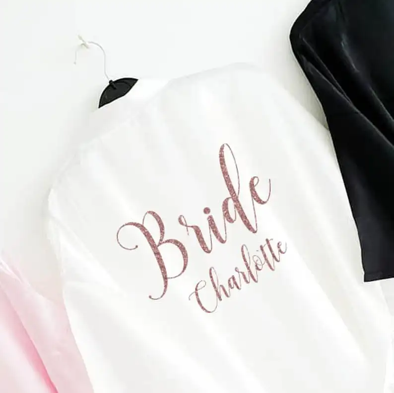 Индивидуальный Блестящий Атласный халат для невесты розовое золото одежда сна