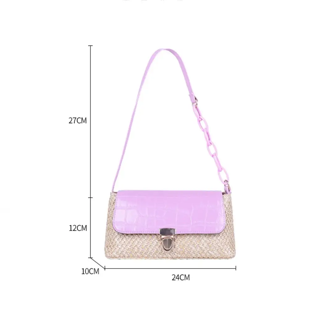 Модные женские соломенные сумки на плечо повседневные плетеные с каменным