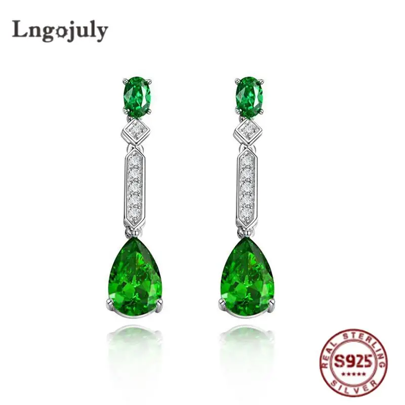 

Luxury 925 Sterling Silver Emerald 12*8mm High Carbon Diamond Bride Earring Sparkling Wedding Party Silver 925 Jewelry Gifts