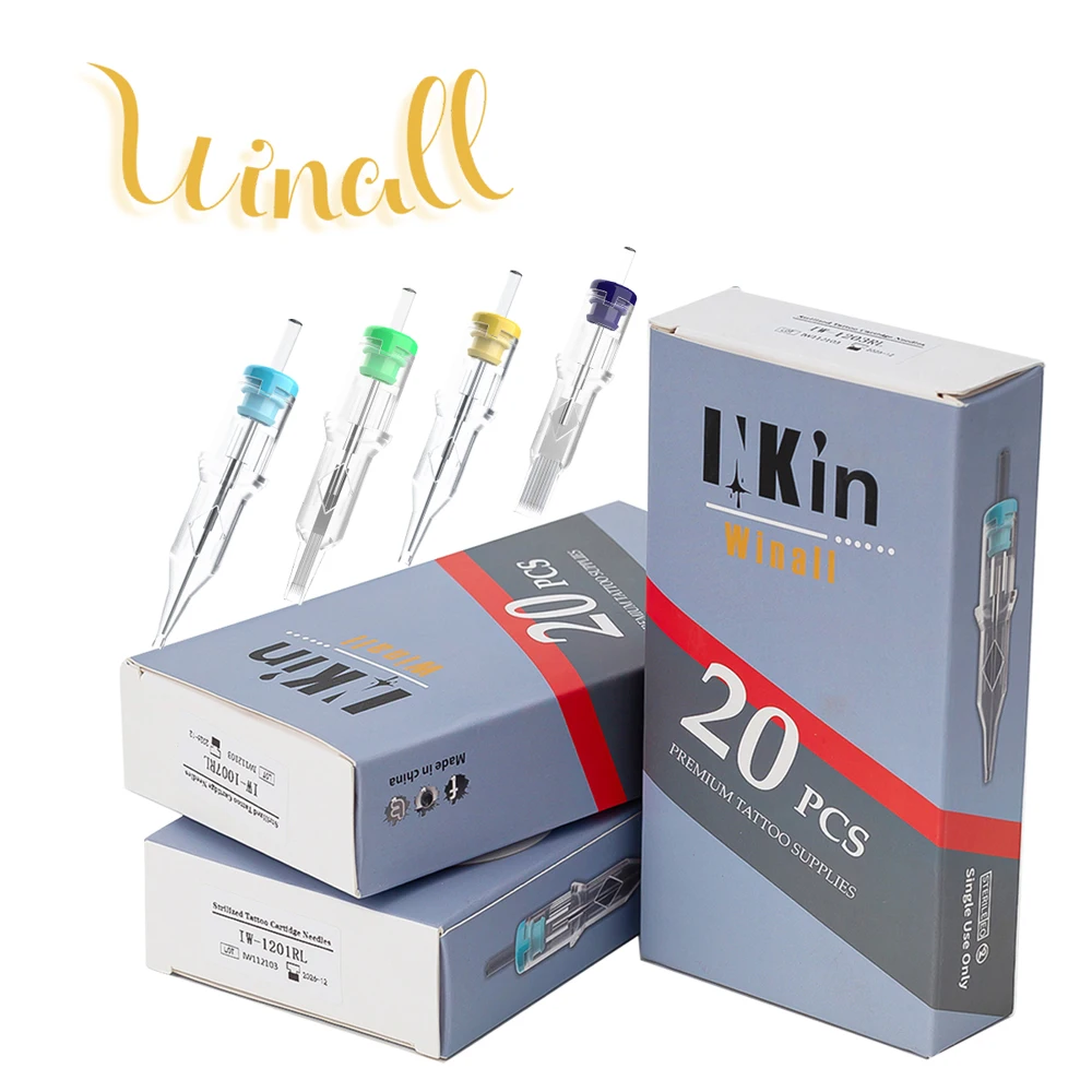 

INKIN Winall Cartridge Tattoo Needles RL RS M1 RM Liner Shader #12 (0.35 MM) #10 (0.30 ) for Rotary Pen Machine Grips 20 Pcs/Box