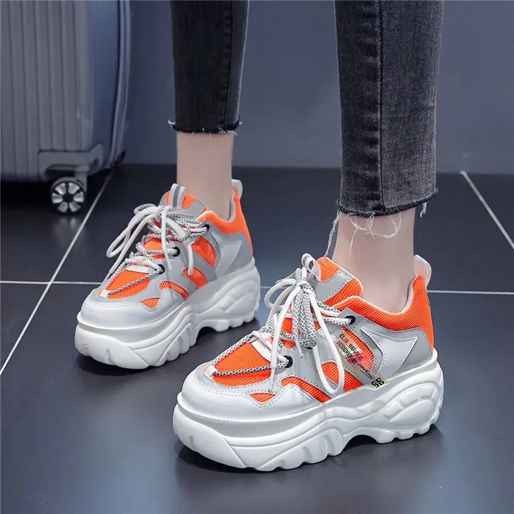 

Women Chunky Sneakers Spring Platform Sneaker White Ladies Designer Casual Shoes Woman Leather Sports Dad Shoes 8CM Heels Female
