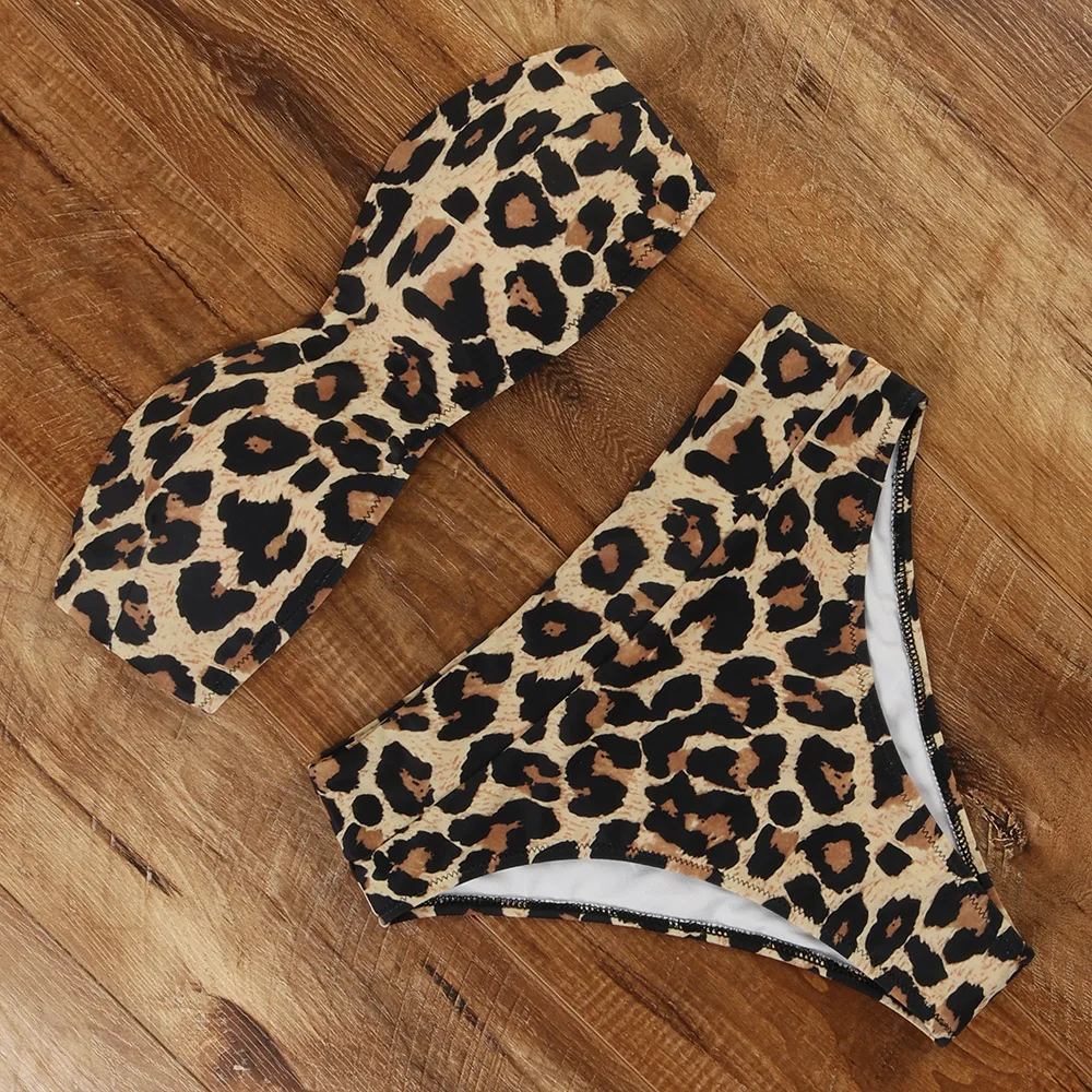 Женский леопардовый купальник бикини с высокой талией в бразильском стиле