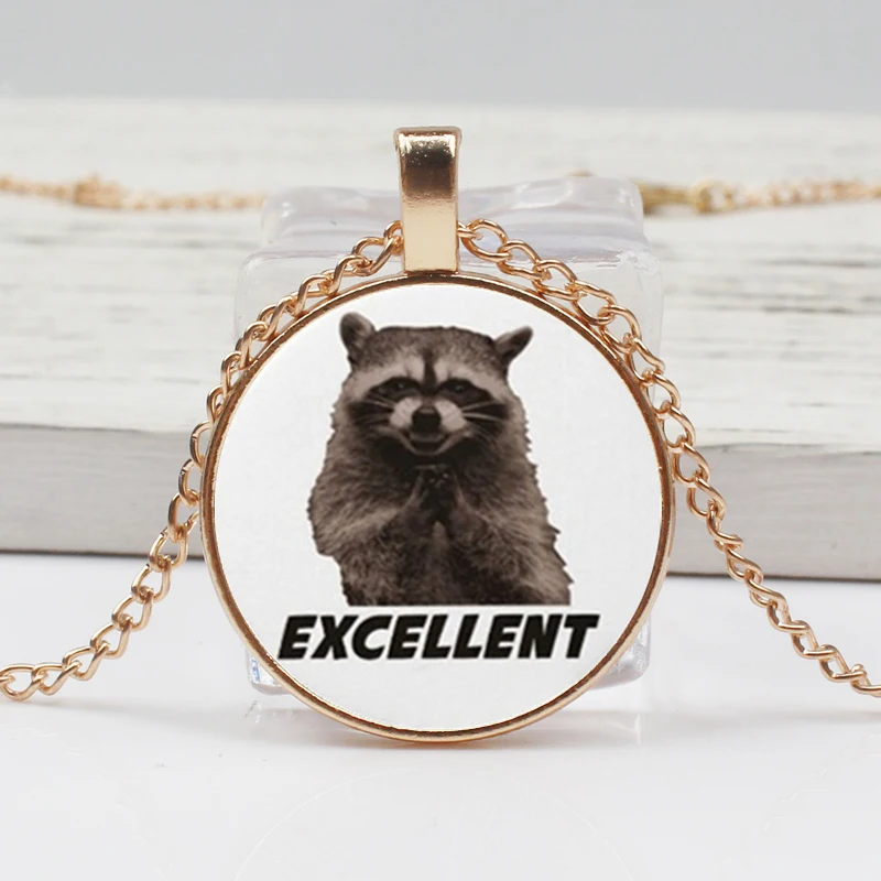 New Fashion Raccoon Crystal Pendant Necklace Jewelry Animal Glass Photo Cabochon Gift Men Women Decorative Souvenir |