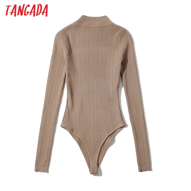 tangada women solid hollow knit playsuits long sleeve stand neck rompers ladies sexy chic jumpsuits lk7 free global shipping