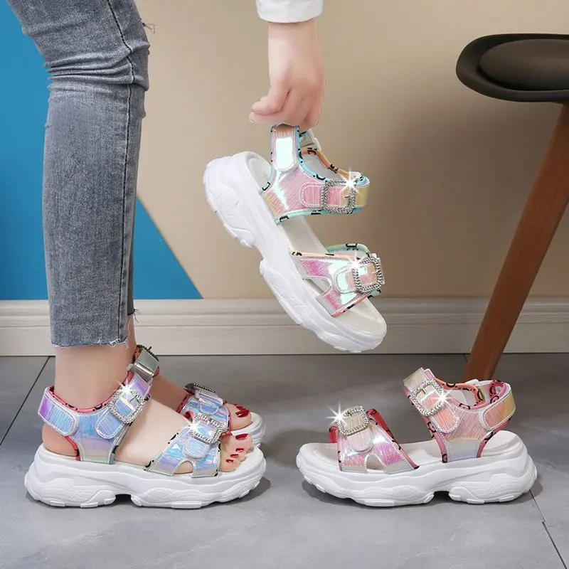 

2021 Summer Chunky Sandals Womens Platform Wedge Sandal High Heels Shoes Female Buckle Platform Flash Casual Woman Sport Sandal