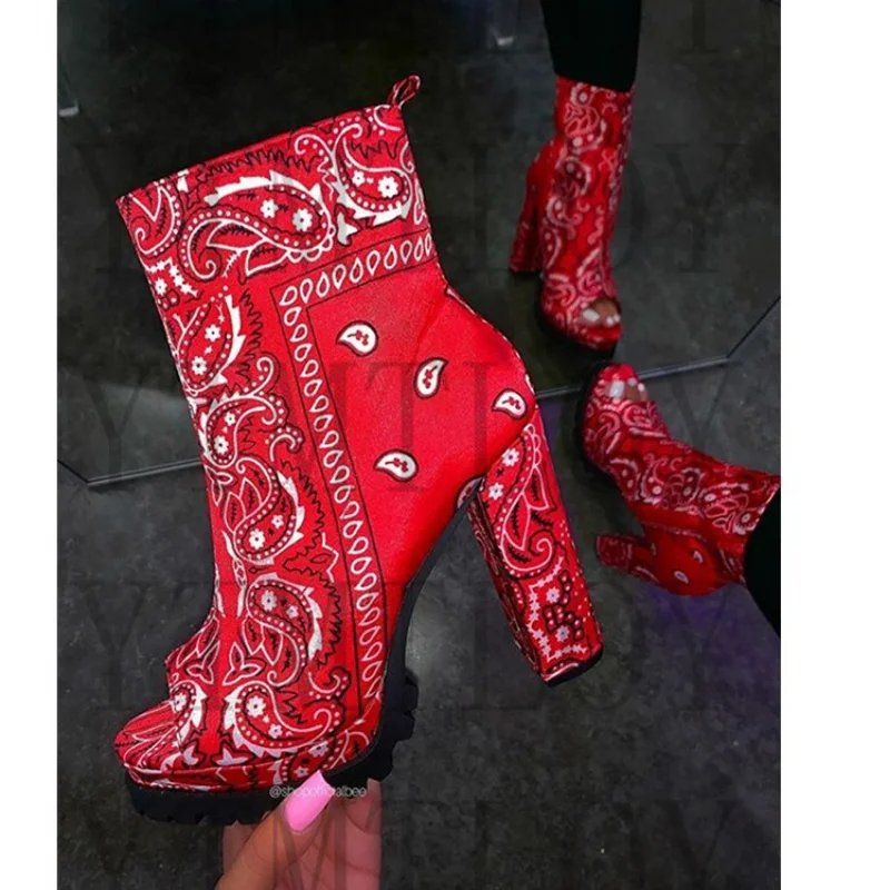 

2021 Winter Women Boots Fashion Paisley Bag Pointy Toe Punk High Thin Heels Over The Knee Long Boots Autumn Booties Large 36-43